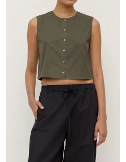 Cherri Button Front Top Moss