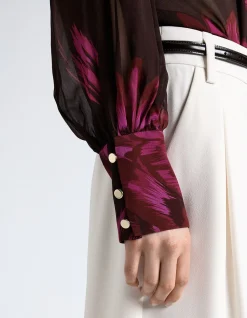 CHOCOLATE OVERSIZED FLORAL GEORGETTE COLD SHOULDER TOP