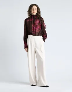 CHOCOLATE OVERSIZED FLORAL GEORGETTE COLD SHOULDER TOP