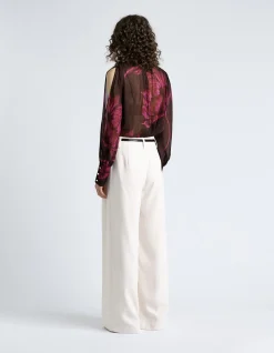 CHOCOLATE OVERSIZED FLORAL GEORGETTE COLD SHOULDER TOP
