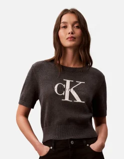 Chunky Graphic Logo Cropped Knit Top