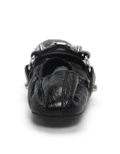 City Flat L005 Black Leather Sandals