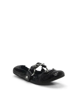 City Flat L005 Black Leather Sandals