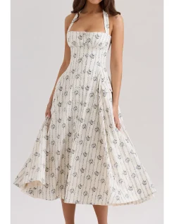 CLAUDIA STRETCH COTTON HALTER NECK MIDI DRESS