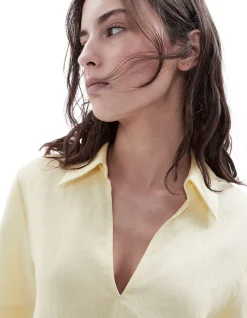 COLLARED LINEN TOP