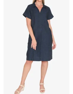 Collared Open Neck Linen Shift Dress