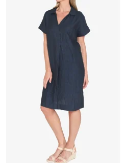 Collared Open Neck Linen Shift Dress