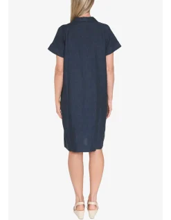 Collared Open Neck Linen Shift Dress