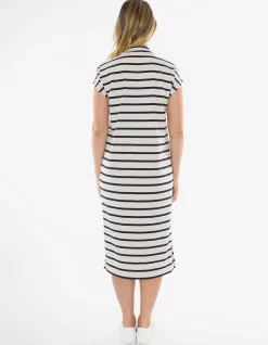 Collared Stripe Relaxed Jersey Midi Dress