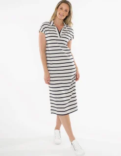 Collared Stripe Relaxed Jersey Midi Dress