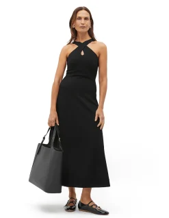 COMPACT CREPE KNIT HALTER DRESS