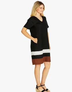 Contrast Hem Linen Shift Dress