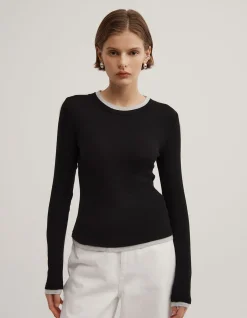 Contrast Trim Long Sleeve Top