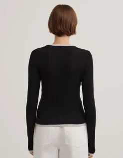 Contrast Trim Long Sleeve Top