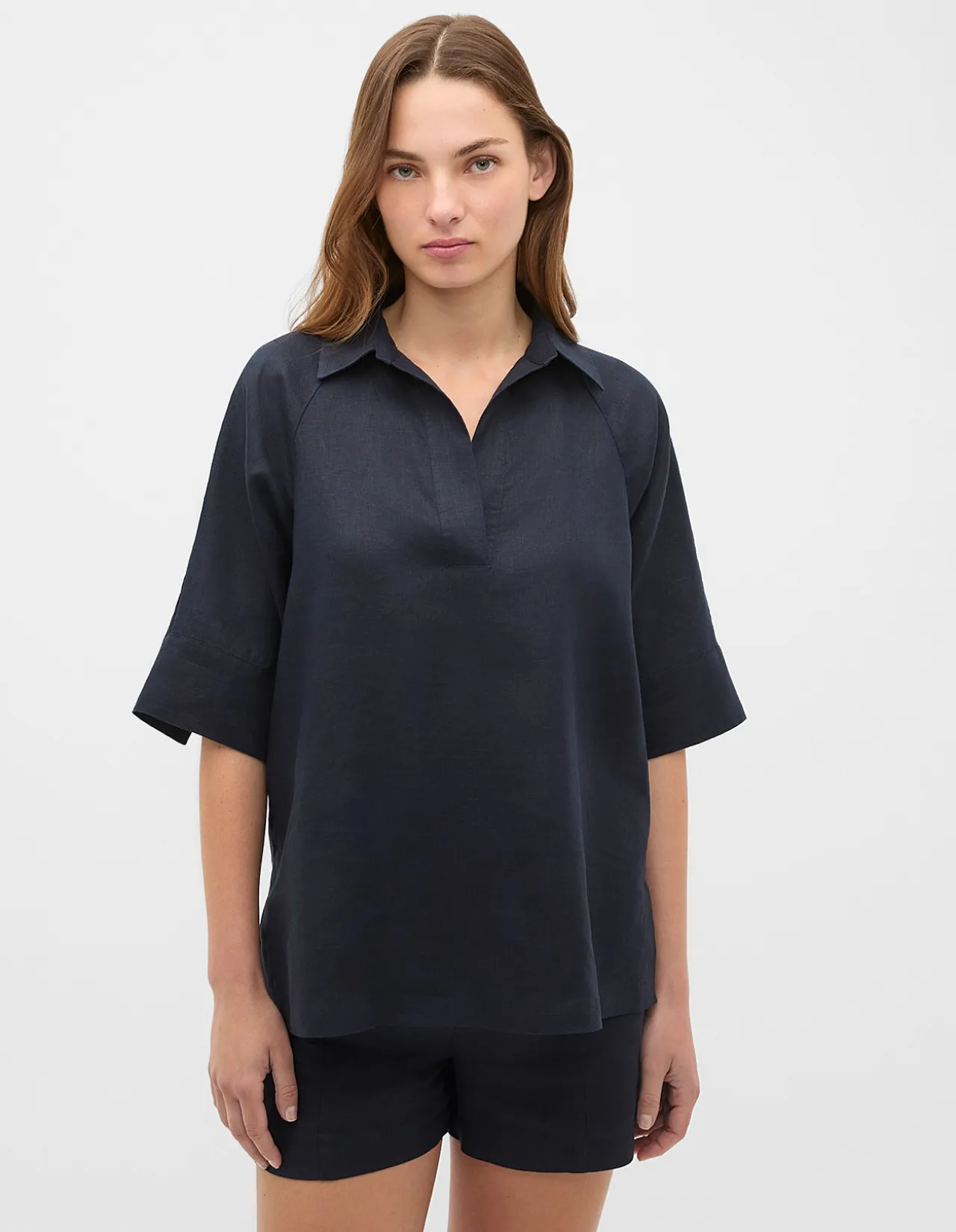 CORE LINEN HALF PLACKET POPOVER