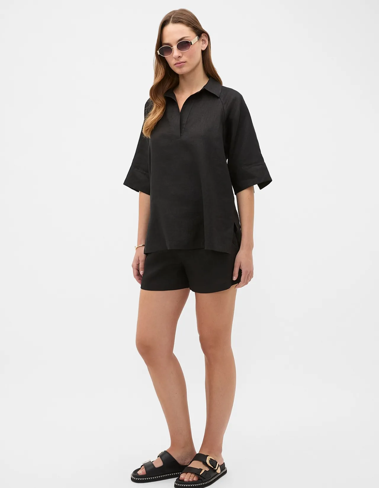 CORE LINEN HALF PLACKET POPOVER