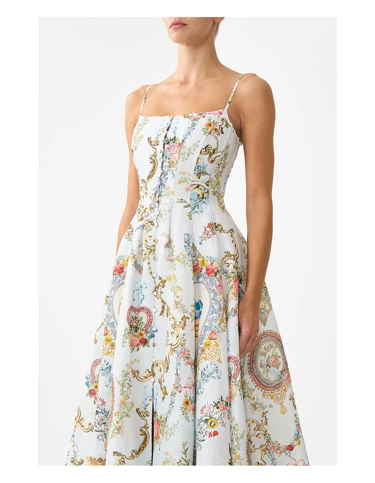 CORSET DRESS WITH LONG FLARED SKIRT
