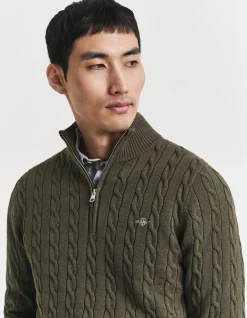 Cotton Cable Knit Half-Zip Sweater