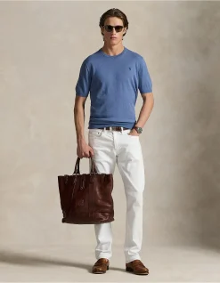 Cotton Crewneck Short-Sleeve Sweater