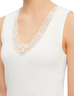 Cotton Wool Vest W/Lace