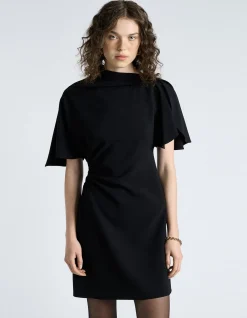 CREPE DRAPED NECK MINI DRESS