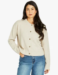 Crew Neck Button Wool Blend Cardigan