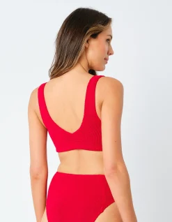 Crinkle Cut V-Neck Bikini Bralette With Ring
