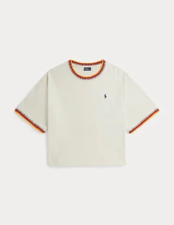 CROCHET-TRIM COTTON JERSEY TEE