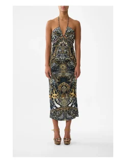 CUT OUT SLEEVELESS JERSEY HALTER NECK DRESS