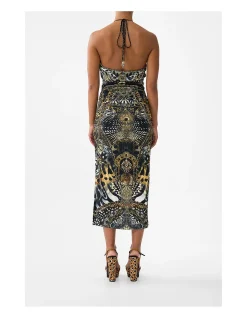 CUT OUT SLEEVELESS JERSEY HALTER NECK DRESS