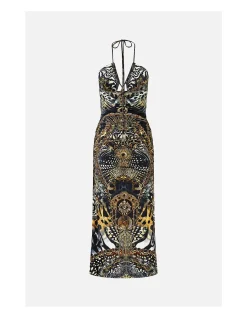 CUT OUT SLEEVELESS JERSEY HALTER NECK DRESS