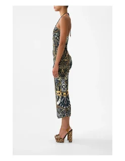 CUT OUT SLEEVELESS JERSEY HALTER NECK DRESS
