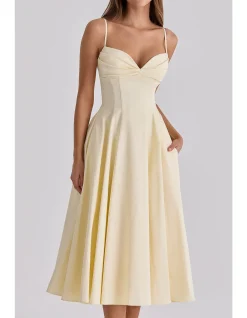 'DAHLIA'COTTON PLEATED MIDI SUNDRESS