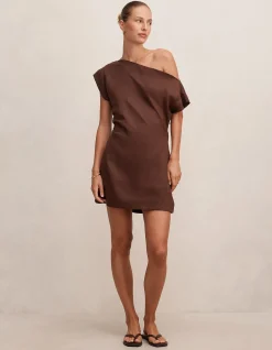 DANIELLE ASYMMETRICAL LINEN MINI DRESS