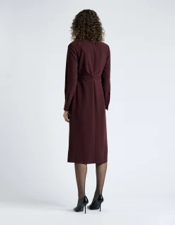 DARK PLUM CREPE RUCHED SHIRT DRESS