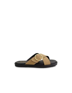 Dayar Gold Buckle Crossover Flat Sandals