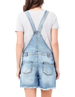 Denim Short Overalls With Adjustable Straps Pale Blue