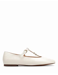 Devorah Off White Leather T-Bar Flat