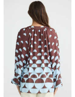 Diego Blue Brown Geo V Neck Raglan Top
