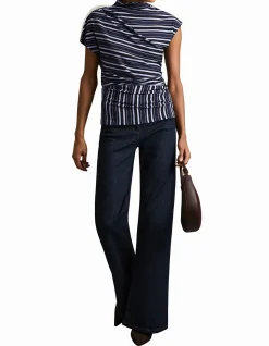 Dillon Stripe High Neck Draped Top