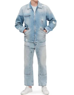 Distressed Denim Sports Jacket