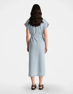 D-Luxe Denim Belted Maxi Shirt Dress