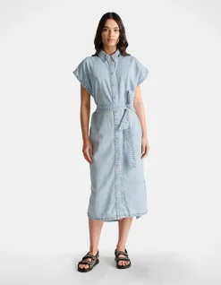 D-Luxe Denim Belted Maxi Shirt Dress