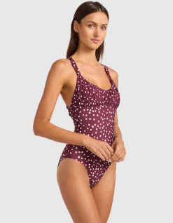 Dolce Dot Ruched Cross Back One Piece Swimsuit