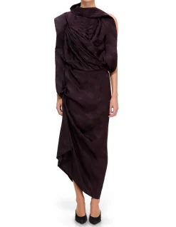DOLLA SL GATHERED SILK MIDI DRESS