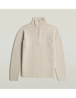 Double Collar Half Zip Knit