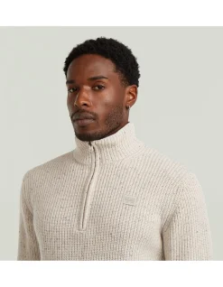 Double Collar Half Zip Knit