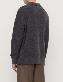 Dover Boucle Knit Cashmere Polo Charcoal
