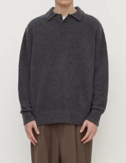 Dover Boucle Knit Cashmere Polo Charcoal