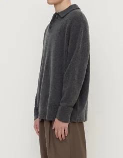 Dover Boucle Knit Cashmere Polo Charcoal